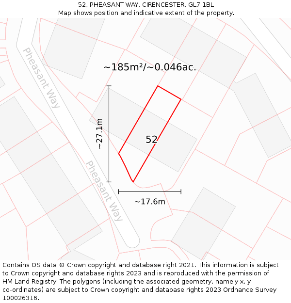 52, PHEASANT WAY, CIRENCESTER, GL7 1BL: Plot and title map