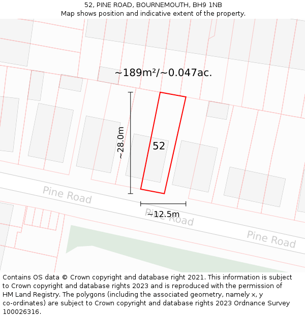 52, PINE ROAD, BOURNEMOUTH, BH9 1NB: Plot and title map