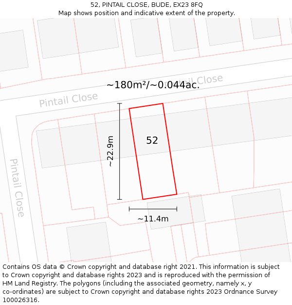 52, PINTAIL CLOSE, BUDE, EX23 8FQ: Plot and title map