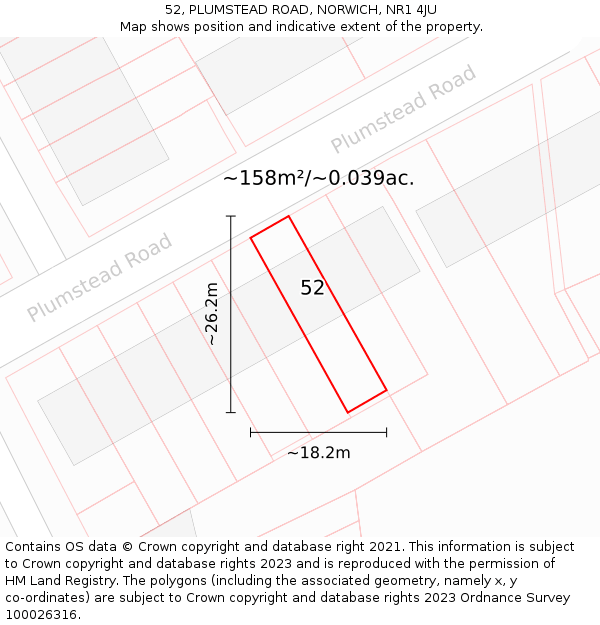 52, PLUMSTEAD ROAD, NORWICH, NR1 4JU: Plot and title map