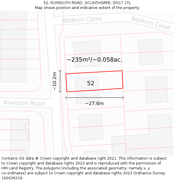 52, PLYMOUTH ROAD, SCUNTHORPE, DN17 1TL: Plot and title map