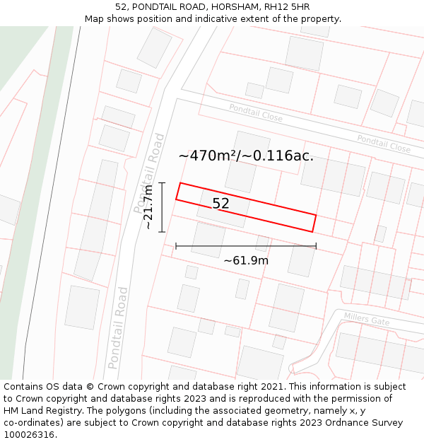 52, PONDTAIL ROAD, HORSHAM, RH12 5HR: Plot and title map