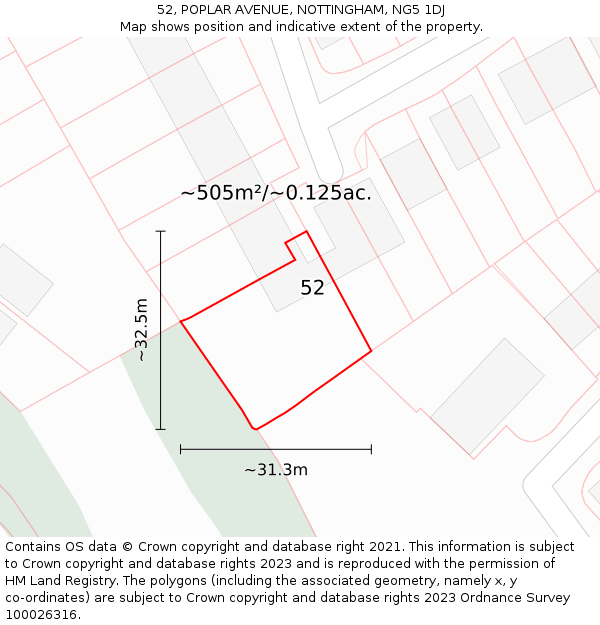 52, POPLAR AVENUE, NOTTINGHAM, NG5 1DJ: Plot and title map