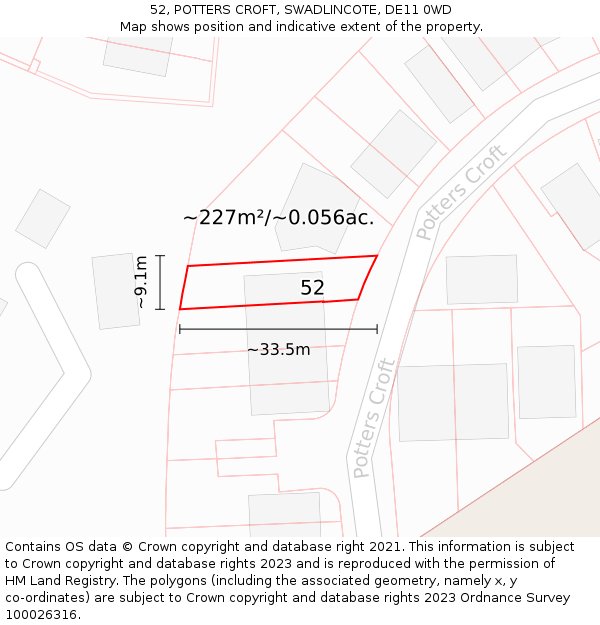 52, POTTERS CROFT, SWADLINCOTE, DE11 0WD: Plot and title map