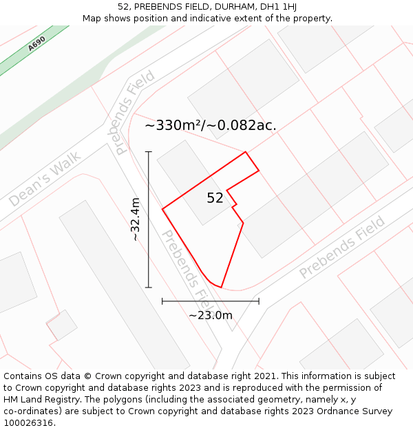 52, PREBENDS FIELD, DURHAM, DH1 1HJ: Plot and title map