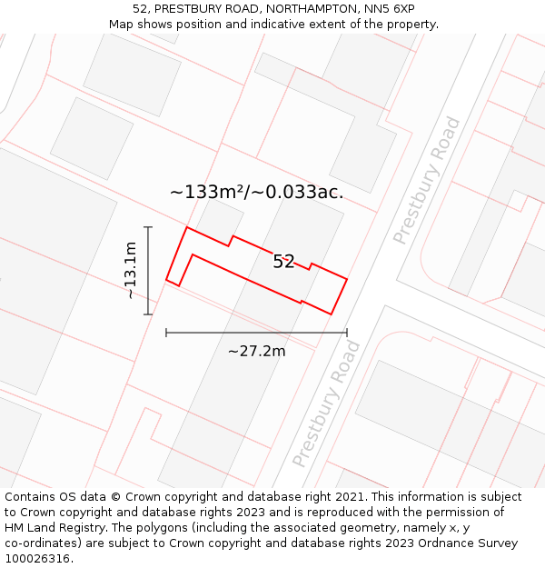 52, PRESTBURY ROAD, NORTHAMPTON, NN5 6XP: Plot and title map