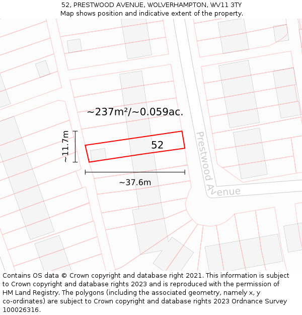52, PRESTWOOD AVENUE, WOLVERHAMPTON, WV11 3TY: Plot and title map