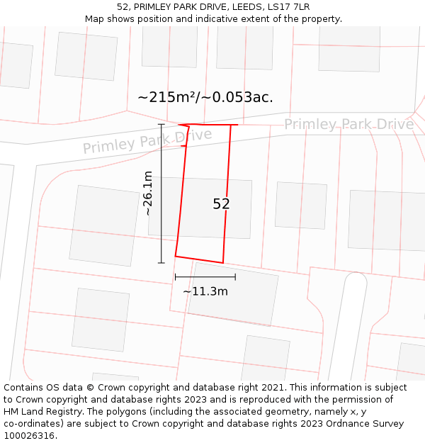 52, PRIMLEY PARK DRIVE, LEEDS, LS17 7LR: Plot and title map