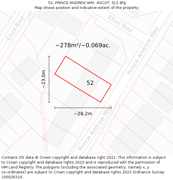 52, PRINCE ANDREW WAY, ASCOT, SL5 8NJ: Plot and title map