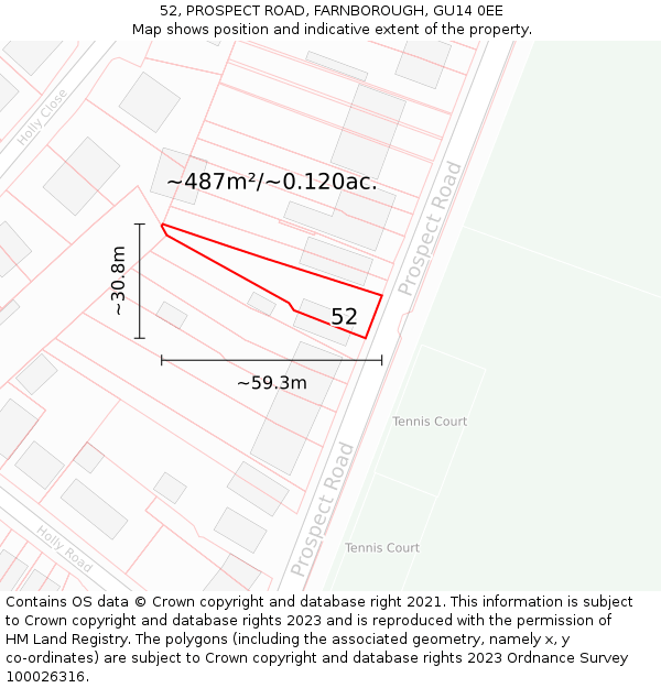 52, PROSPECT ROAD, FARNBOROUGH, GU14 0EE: Plot and title map