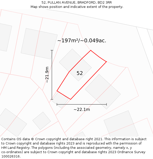 52, PULLAN AVENUE, BRADFORD, BD2 3RR: Plot and title map