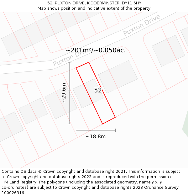 52, PUXTON DRIVE, KIDDERMINSTER, DY11 5HY: Plot and title map