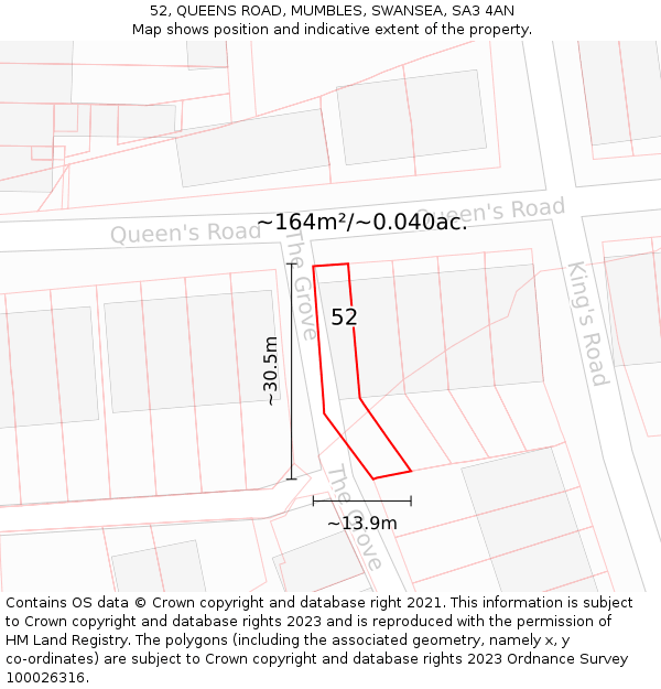 52, QUEENS ROAD, MUMBLES, SWANSEA, SA3 4AN: Plot and title map