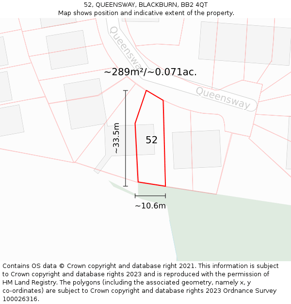 52, QUEENSWAY, BLACKBURN, BB2 4QT: Plot and title map