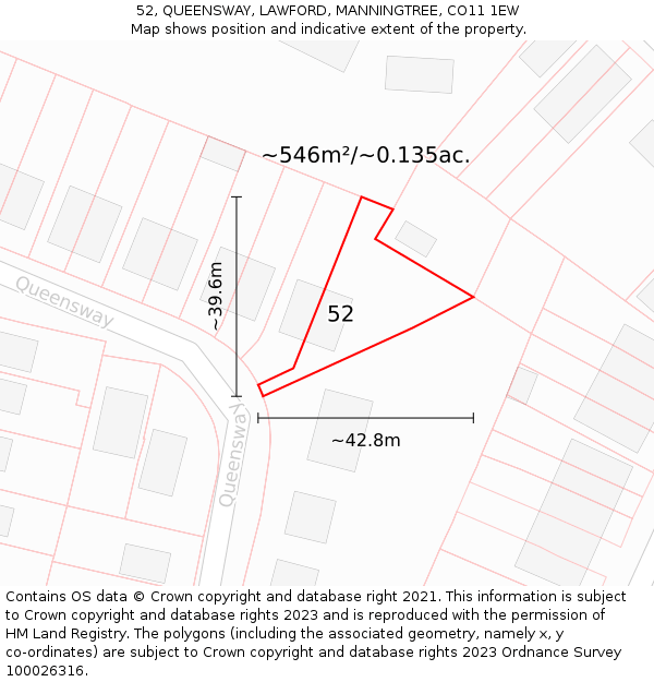 52, QUEENSWAY, LAWFORD, MANNINGTREE, CO11 1EW: Plot and title map