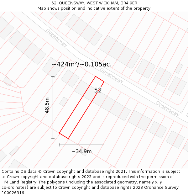52, QUEENSWAY, WEST WICKHAM, BR4 9ER: Plot and title map