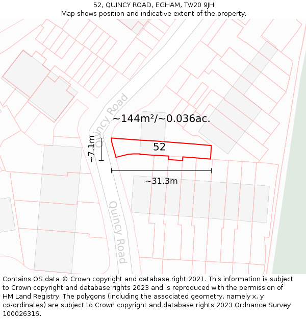 52, QUINCY ROAD, EGHAM, TW20 9JH: Plot and title map
