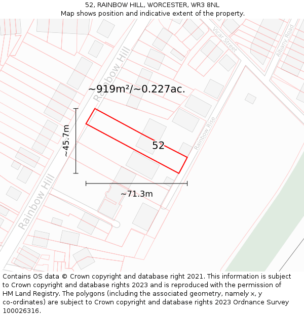 52, RAINBOW HILL, WORCESTER, WR3 8NL: Plot and title map