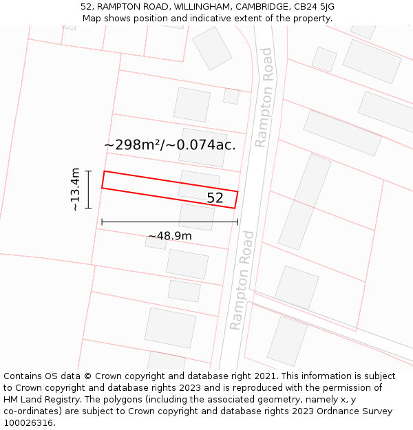 52, RAMPTON ROAD, WILLINGHAM, CAMBRIDGE, CB24 5JG: Plot and title map