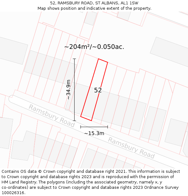 52, RAMSBURY ROAD, ST ALBANS, AL1 1SW: Plot and title map
