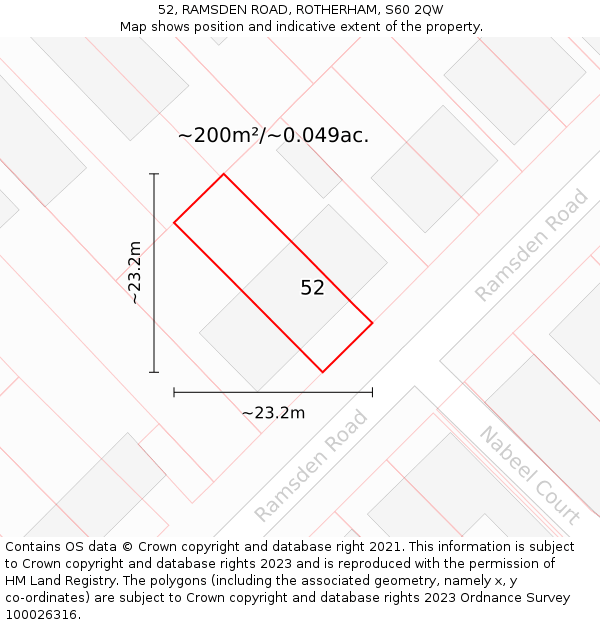 52, RAMSDEN ROAD, ROTHERHAM, S60 2QW: Plot and title map