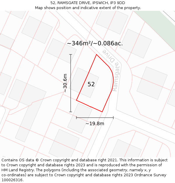 52, RAMSGATE DRIVE, IPSWICH, IP3 9DD: Plot and title map