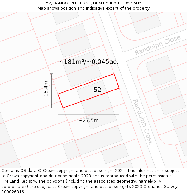 52, RANDOLPH CLOSE, BEXLEYHEATH, DA7 6HY: Plot and title map