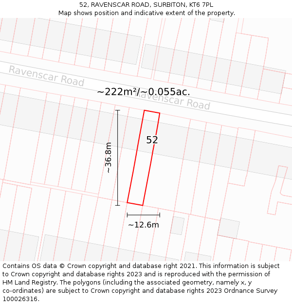 52, RAVENSCAR ROAD, SURBITON, KT6 7PL: Plot and title map