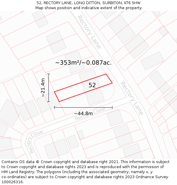 52, RECTORY LANE, LONG DITTON, SURBITON, KT6 5HW: Plot and title map