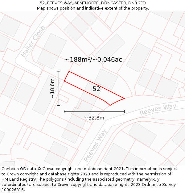 52, REEVES WAY, ARMTHORPE, DONCASTER, DN3 2FD: Plot and title map