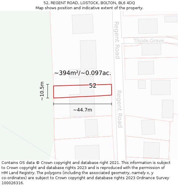 52, REGENT ROAD, LOSTOCK, BOLTON, BL6 4DQ: Plot and title map