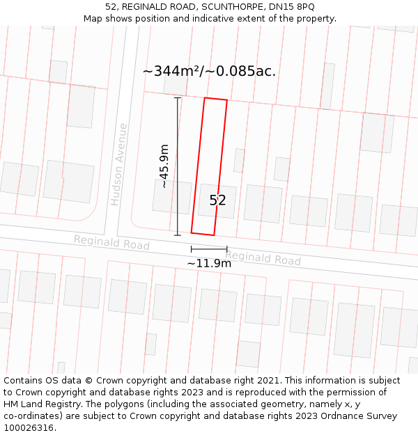 52, REGINALD ROAD, SCUNTHORPE, DN15 8PQ: Plot and title map