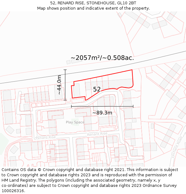 52, RENARD RISE, STONEHOUSE, GL10 2BT: Plot and title map