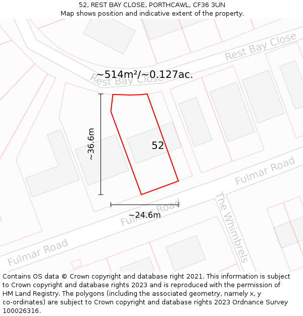 52, REST BAY CLOSE, PORTHCAWL, CF36 3UN: Plot and title map