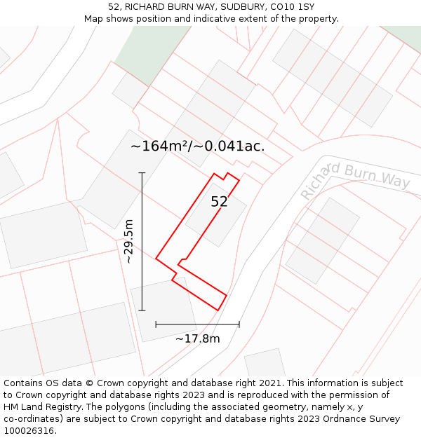 52, RICHARD BURN WAY, SUDBURY, CO10 1SY: Plot and title map