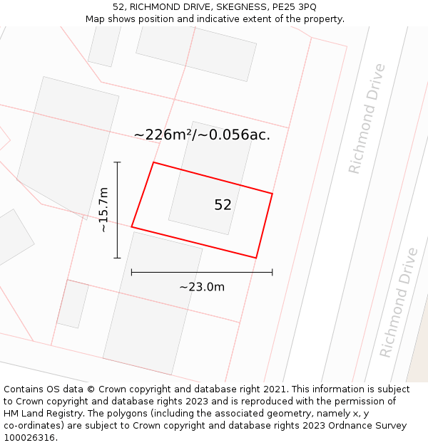 52, RICHMOND DRIVE, SKEGNESS, PE25 3PQ: Plot and title map