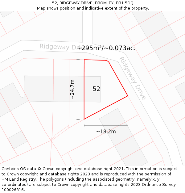 52, RIDGEWAY DRIVE, BROMLEY, BR1 5DQ: Plot and title map