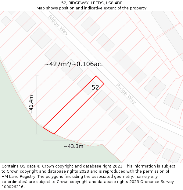 52, RIDGEWAY, LEEDS, LS8 4DF: Plot and title map