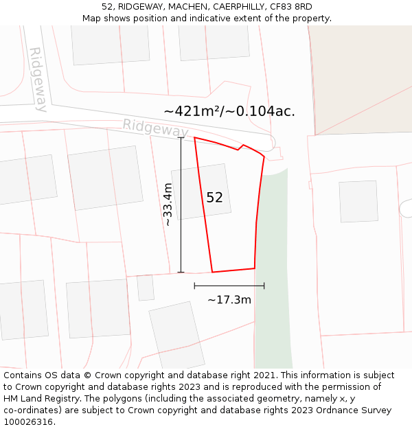 52, RIDGEWAY, MACHEN, CAERPHILLY, CF83 8RD: Plot and title map