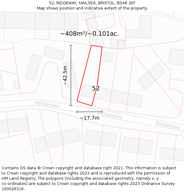 52, RIDGEWAY, NAILSEA, BRISTOL, BS48 2EF: Plot and title map