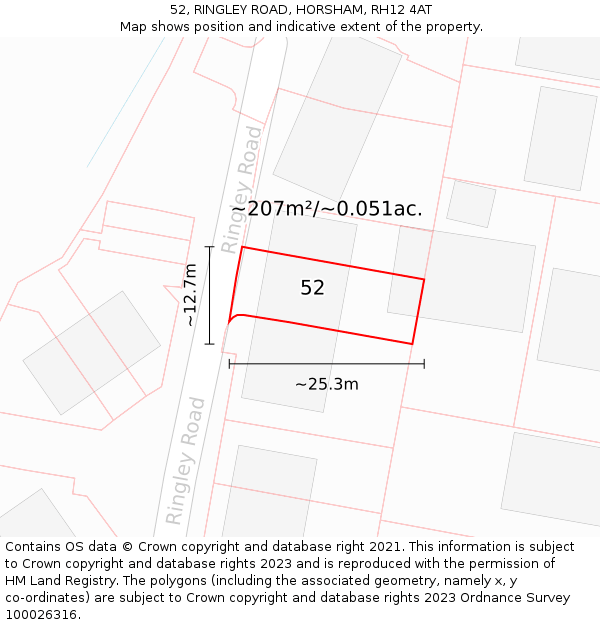 52, RINGLEY ROAD, HORSHAM, RH12 4AT: Plot and title map