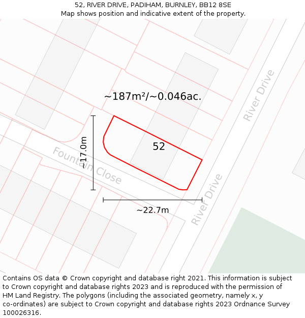52, RIVER DRIVE, PADIHAM, BURNLEY, BB12 8SE: Plot and title map