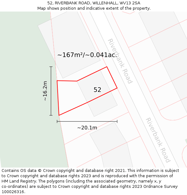 52, RIVERBANK ROAD, WILLENHALL, WV13 2SA: Plot and title map