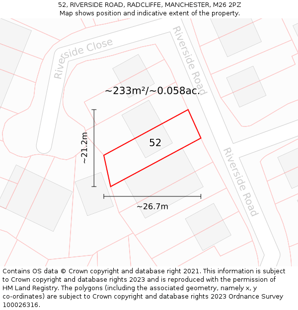52, RIVERSIDE ROAD, RADCLIFFE, MANCHESTER, M26 2PZ: Plot and title map