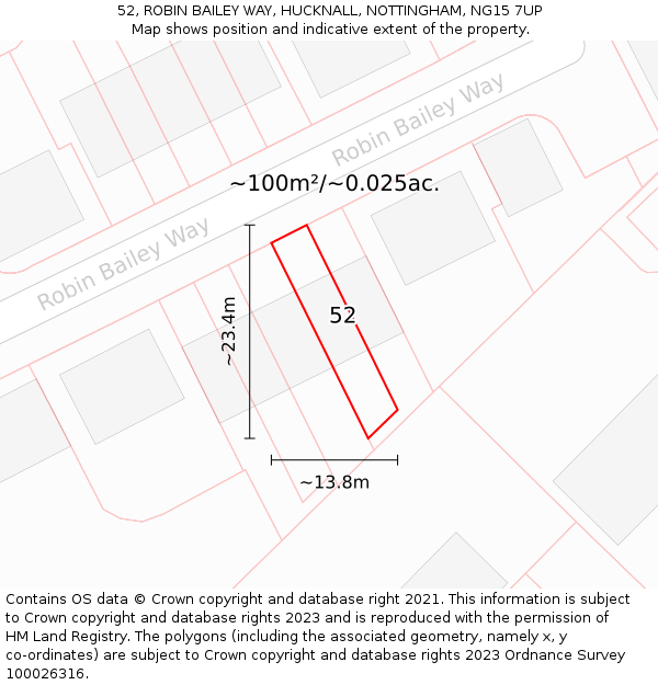 52, ROBIN BAILEY WAY, HUCKNALL, NOTTINGHAM, NG15 7UP: Plot and title map