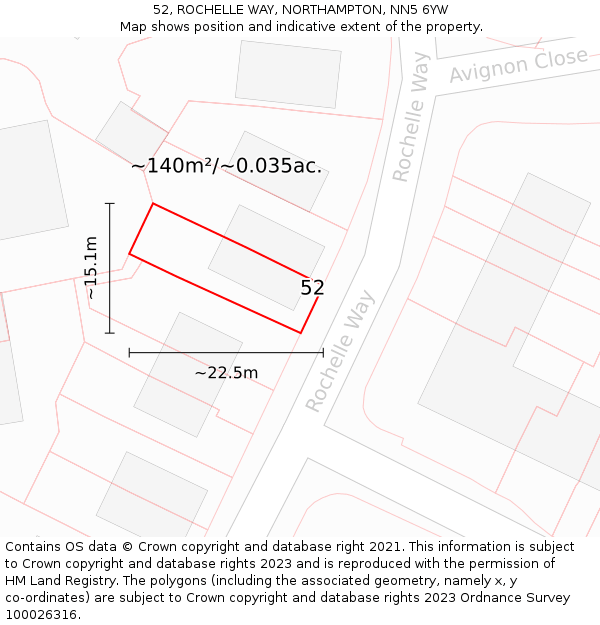 52, ROCHELLE WAY, NORTHAMPTON, NN5 6YW: Plot and title map