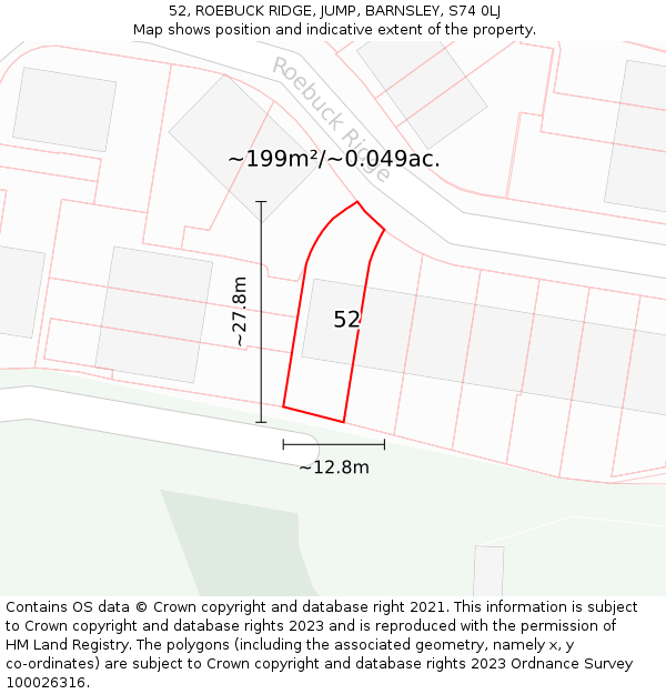 52, ROEBUCK RIDGE, JUMP, BARNSLEY, S74 0LJ: Plot and title map