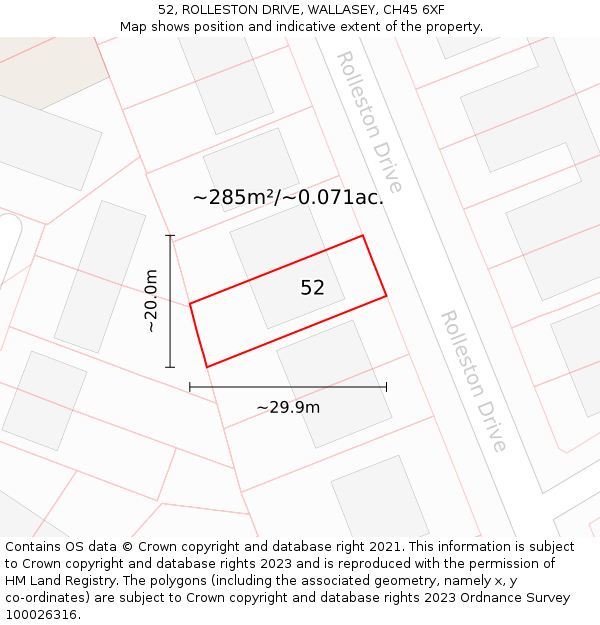 52, ROLLESTON DRIVE, WALLASEY, CH45 6XF: Plot and title map
