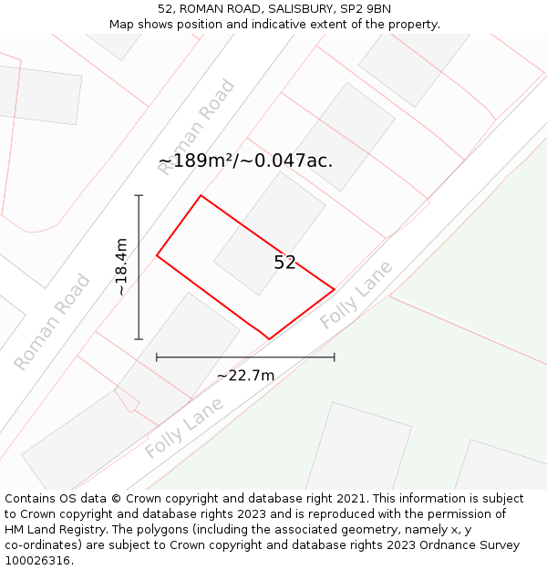 52, ROMAN ROAD, SALISBURY, SP2 9BN: Plot and title map