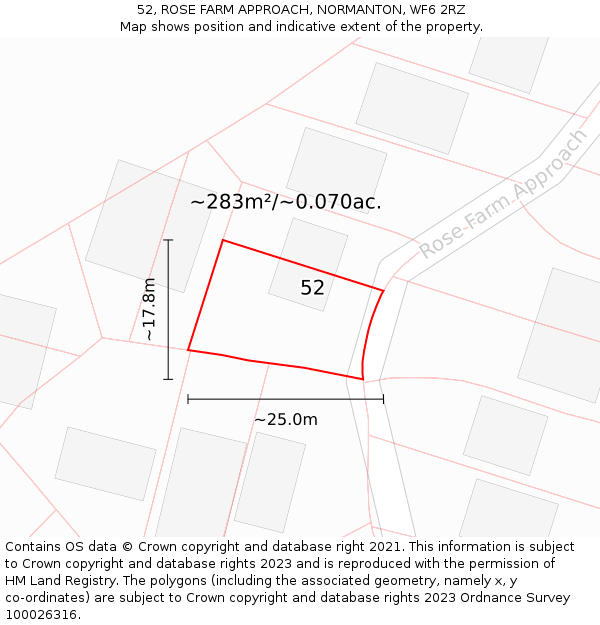 52, ROSE FARM APPROACH, NORMANTON, WF6 2RZ: Plot and title map